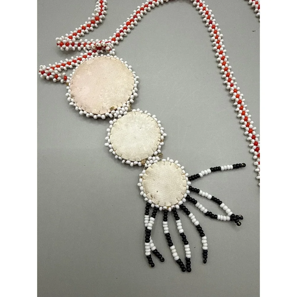 Vintage Mid Century Native American Seed Bead Medallion Fringe‎ Necklace
